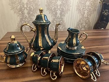 icki: Çay dəsti, rəng - Yaşıl, Farfor, 6 nəfərlik — 1