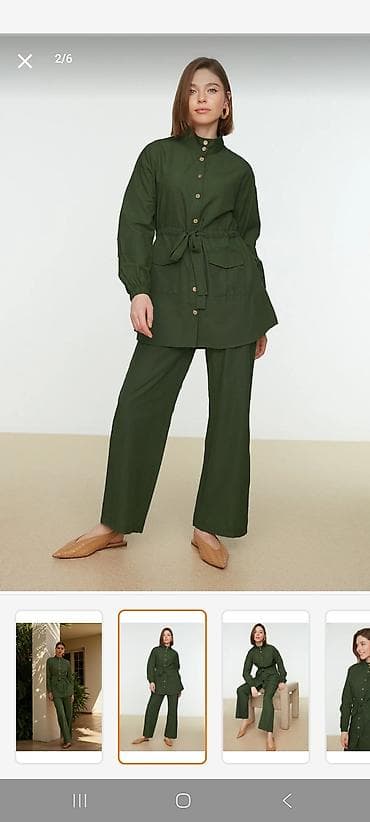 geyim desti: Qadın iki parça dəst – tünd yaşıl rəngdə, pambıq tərkibli - Üst — 3