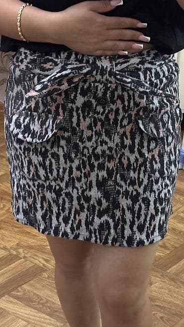 Ətəklər: Qadın mini ətək – leopard naxışlı - Model: mini uzunluq, düz kəsim - — 1