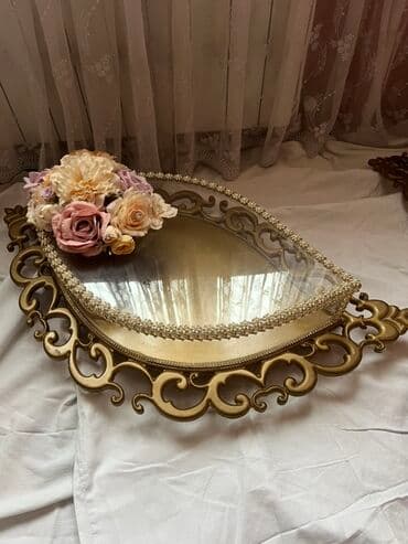 meyvə xoncaları: Zərif bəzəkli dekorativ güzgülü podnos dəsti - Material: güzgülü — 2