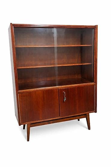 dolab şfaner: Vitrinli şkaf – taxta karkas, şüşə sürgülü qapılar və aşağı hissədə — 1