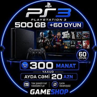 gamestation 3: PlayStation 3 (PS3) oyun konsolu – 500 GB yaddaş + 60 oyun — 1