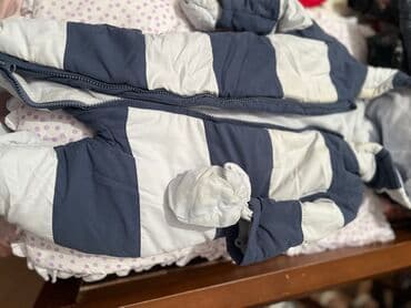 детские нарядные комплекты: Uşaq geyimləri dəsti - Qış üçün qalın kombinezon: boz–ağ zolaqlı, tam — 2