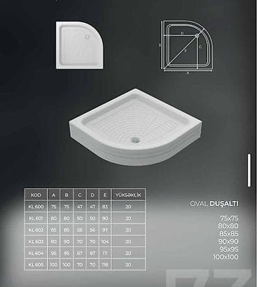 OVAL DUŞALTI – künc tipli duş qabı Ölçülər: - 75x75 (Kod: KL 600) –