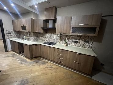 kukna mebelleri: Mətbəx mebeli dəsti – L formalı, ağ rəngli daş tipli stolüstü ilə — 1