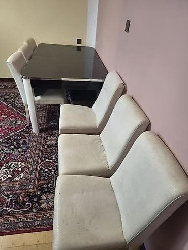 stol sutullar: Qonaq otağı üçün, İşlənmiş, Açılan, Dördbucaq masa, 6 stul — 4