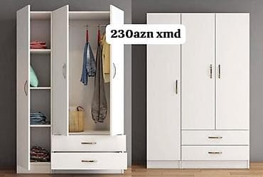 3 qapılı, Siyirməli, Ağ, Digər material, Açılan, Düz dolab