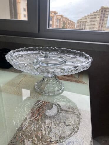 meyvə tərəvəz: Şüşə ayaqlı boşqab – serving stand - Material: qalın, şəffaf şüşə - — 1