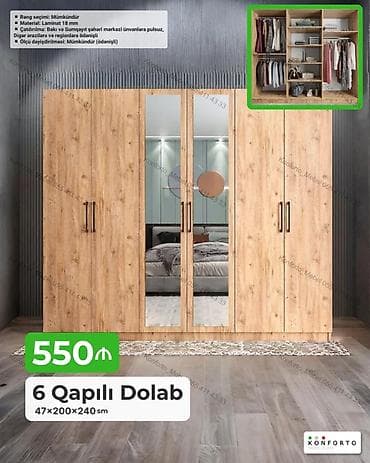 Mebel: 6 qapılı paltar dolabı – 47×200×240 sm - Material: 18 mm laminat - — 1
