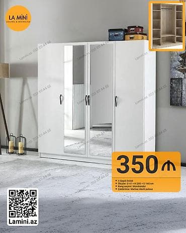 hamam dolapları: 4 qapılı, Güzgülü, Digər rəng, Açılan, Düz dolab — 1