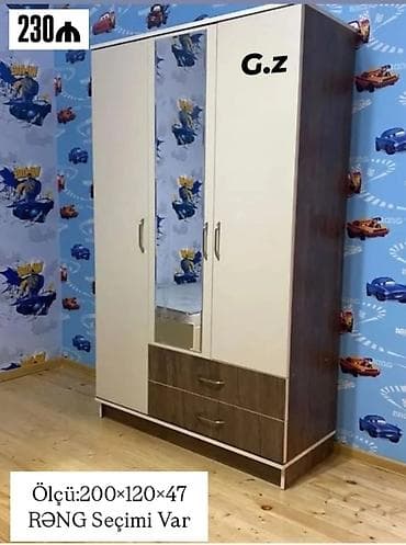 setqa qapi: 3 qapılı, Güzgülü, Rəngli, Taxta, Açılan, Düz dolab — 1