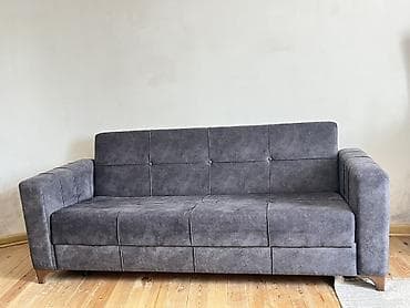 Qara‑boz rəngdə çevrilə bilən divan - 3 kişilik dizayn, qalın