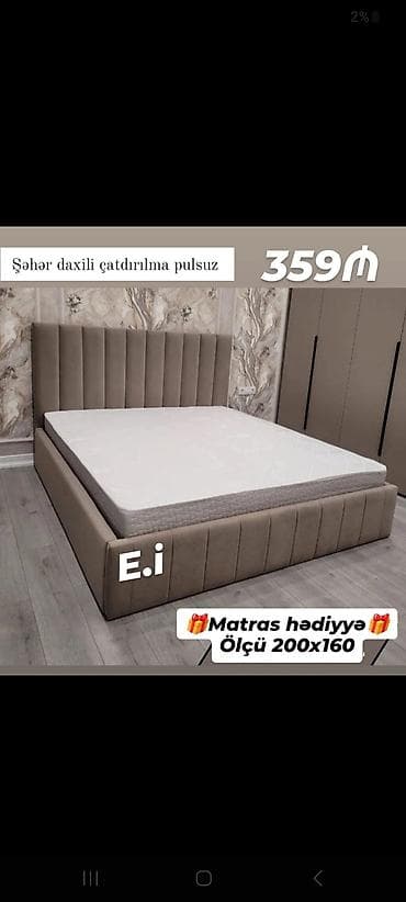 Mebel dəsti – Yumşaq başlıqlı iki nəfərlik çarpayı - Ölçü: 200x160 sm