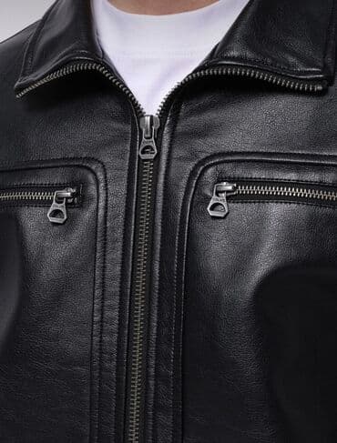 kişi dəri godəkcələr: Kişi üçün qara rəngli dəri kurtka – COLIN’S ölçü M. M ölçü bədən — 1