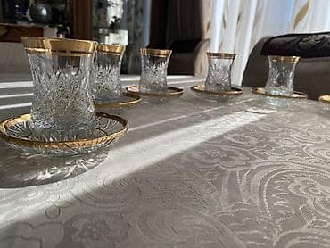 cay dəsti: Çay dəsti, rəng - Qızılı, Xrustal, 6 nəfərlik — 3