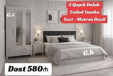 *Taxt Çarpayı(Bazasız)* *3 Qapılı Dolab✨2-ədəd Tumba* *Dəst - cəmi — 1