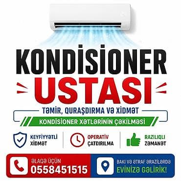 Təmir, Split kondisionerlər, Frion vurulması, Zəmanətlə lalafo.az -da Təmir, Split kondisionerlər, Frion vurulması, Zəmanətlə