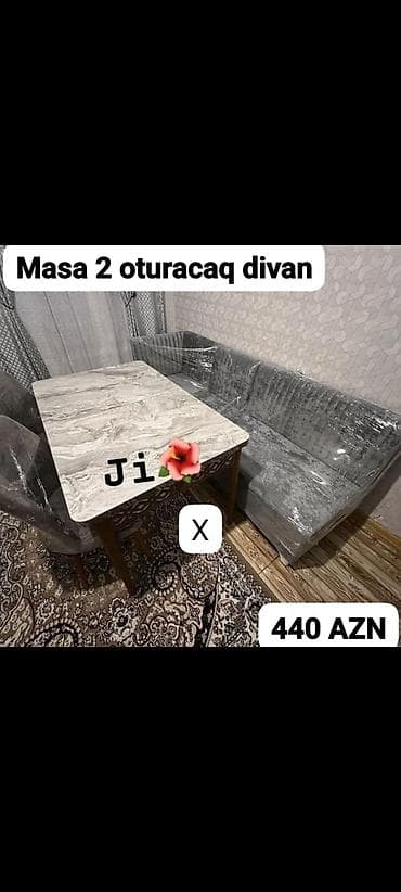 stol ev ucun: Mətbəx/dinləmə guşəsi üçün dəst: masa + 2 oturacaq divan - Masa — 1