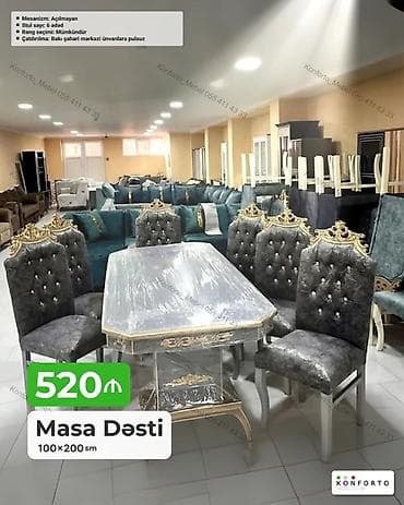 kohnə stul: Masa dəsti – 100×200 sm - Klassik üslubda, dekorativ qızılı işləmələr — 1