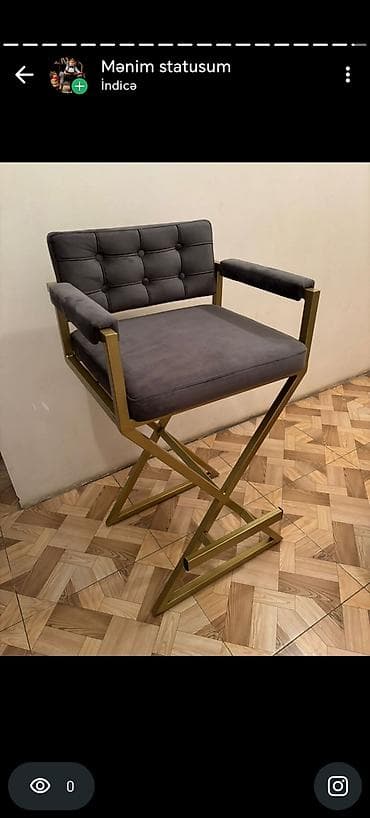 Qızılı metal karkaslı, yüksək oturacaqlı kreslo - Müasir dizayn lalafo.az -da Qızılı metal karkaslı, yüksək oturacaqlı kreslo - Müasir dizayn