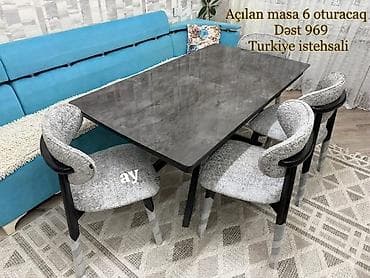 Mətbəx üçün, Yeni, Açılan, Dördbucaq masa, 6 stul