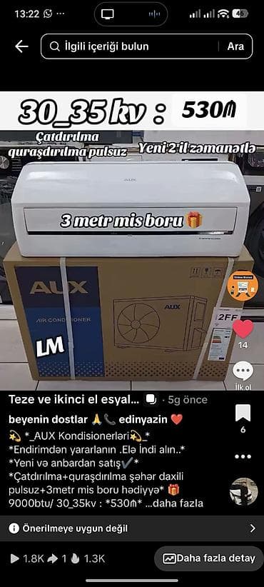Kondisioner AUX, 30-35 kv. m, Split sistem, Pulsuz quraşdırılma