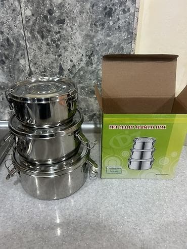 Paslanmayan poladdan 3-lü qida qabı dəsti - Material: yüksək