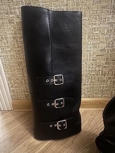 Qara dəri uzun çəkmələr – kovboy üslubunda - Material: hamar qara lalafo.az -da Qara dəri uzun çəkmələr – kovboy üslubunda - Material: hamar qara