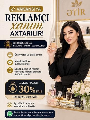 İş: Satış məsləhətçisi tələb olunur, Yalnız qadınlar üçün, 18-29 yaş, Təcrübəsiz, Gündəlik ödəniş — 1