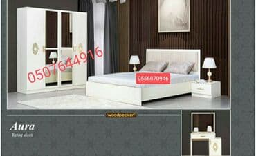 спальная мебель баку: Двуспальная кровать, Трюмо, Шкаф, 2 тумбы, Азербайджан, Новый — 5