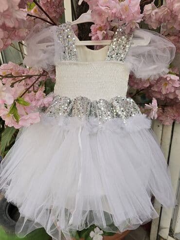 детские костюмы для танцев: Qız uşaqları üçün zərif ziyafət paltarları Model 1 – Gümüş/ağ: 10 azn — 2