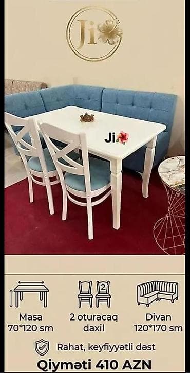 Mətbəx üçün rahat, keyfiyyətli dəst Tərkibi: - Masa: 70×120 sm - Künc