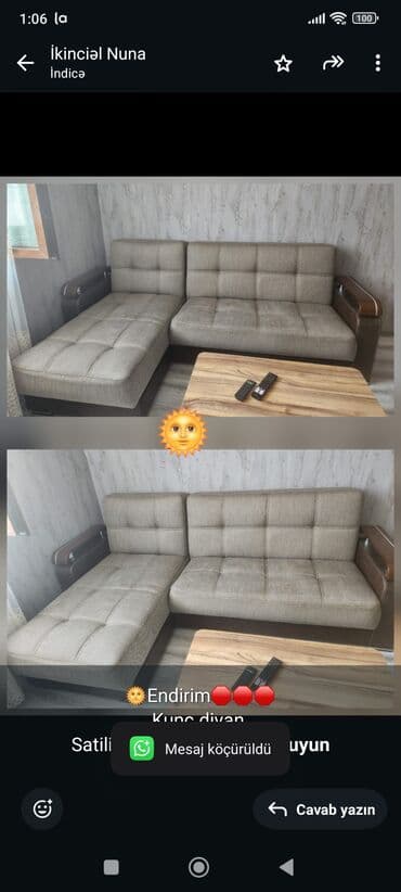 Yataq otağı dəstləri: Künc divan, İşlənmiş, Açılan, Bazalı, Çatdırılma yoxdur