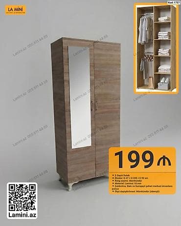 İki qapılı paltar dolabı – Kod: 1707 - Ölçülər: Dərinlik 47 sm × — 1