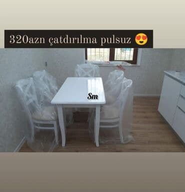 qabaq ustol: Mətbəx üçün, Yeni, Açılmayan, Dördbucaq masa, 4 stul — 2