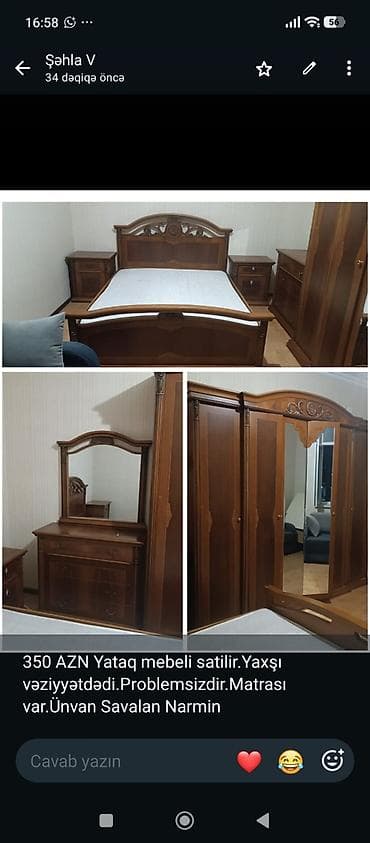 Klassik üslubda tam yataq mebeli dəsti. Komplekt: - İki nəfərlik