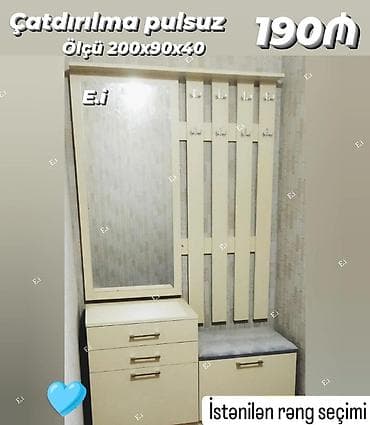 Dəhliz üçün çoxfunksiyalı dəst: - Ölçü: 200x90x40 sm - Geniş güzgü -