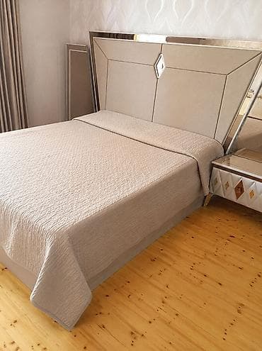 pərdə və divan: Müasir dizaynlı iki nəfərlik çarpayı dəsti+2 güzgülü tumba - Krep — 1