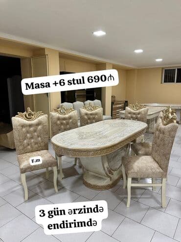 Stullar: Qonaq otağı üçün, Yeni, Açılmayan, Oval masa, 6 stul — 1