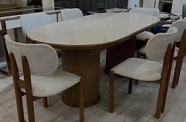 stol ustul: Mətbəx üçün, İşlənmiş, Açılmayan, Oval masa, 6 stul — 2