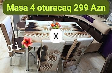 Mətbəx dəsti – masa və 4 ədəd oturacaq. - Üstü dekorativ naxışlı masa lalafo.az -da Mətbəx dəsti – masa və 4 ədəd oturacaq. - Üstü dekorativ naxışlı masa