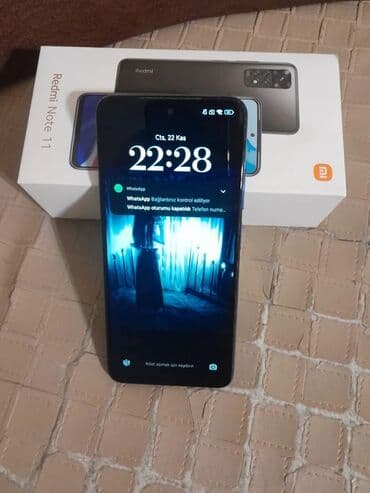 redmi qulaqciq: Redmi Note 11 – mavi rəng - Qutu və aksesuarları görünür - 6.43" — 1