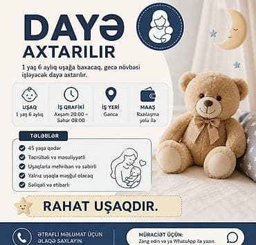 dayə isi: Dayə tələb olunur, 30-45 yaş, Gecə növbəsində iş — 1