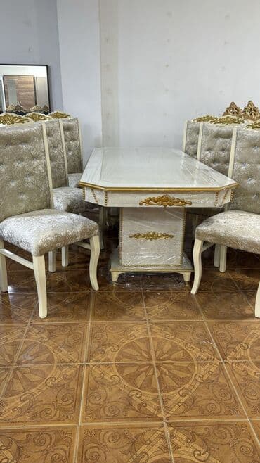 İLKIN_MOBILYA: Qonaq otağı üçün, Yeni, Açılmayan, Dördbucaq masa, 6 stul