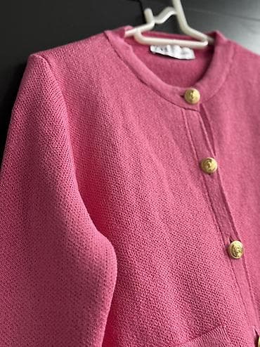 zara mont: ZARA qadın kardiqanı – çəhrayı rəngdə, düyməli klassik model — 2