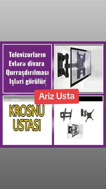 Аренда квартир: Televizor ustası Televizorların divara qurraşdırılması Köhne — 1