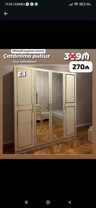 dolab termo: Məhsul: 4 qapılı paltar dolabı (güzgülü) Ölçü: 200×160×47 sm — 1