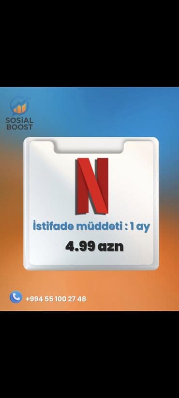 Netflix abunəliyi – 1 aylıq istifadə - Platforma: Netflix - Müddət: 1