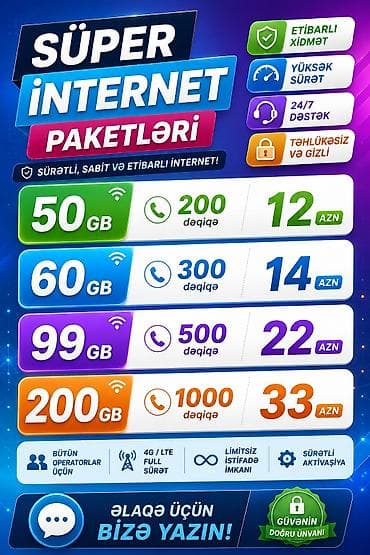 paketleme iş: SÜPER İNTERNET PAKETLƏRİ – sürətli, sabit və etibarlı internet — 1