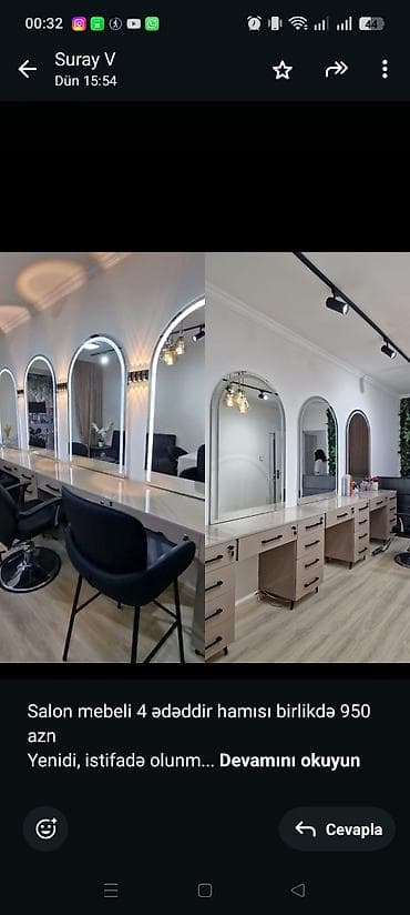 Salon mebeli 4 ədəddir hamısı birlikdə 950 azn Yenidi, istifadə